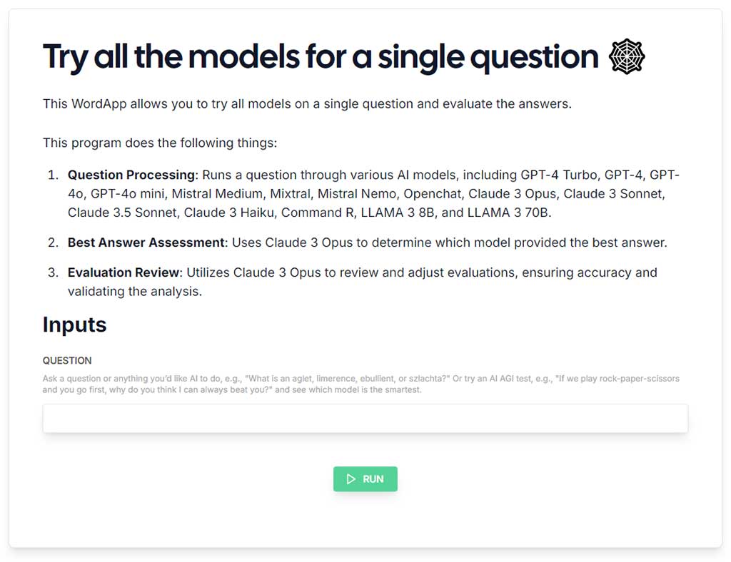 # Try all the models for a single question