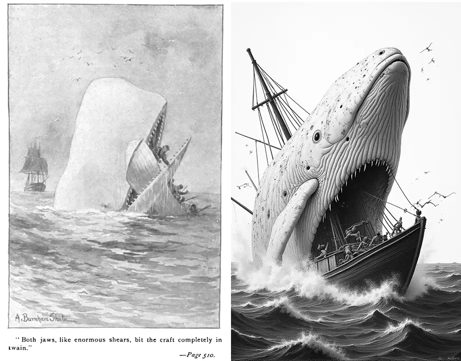 Moby Dick attacking a whaling boat