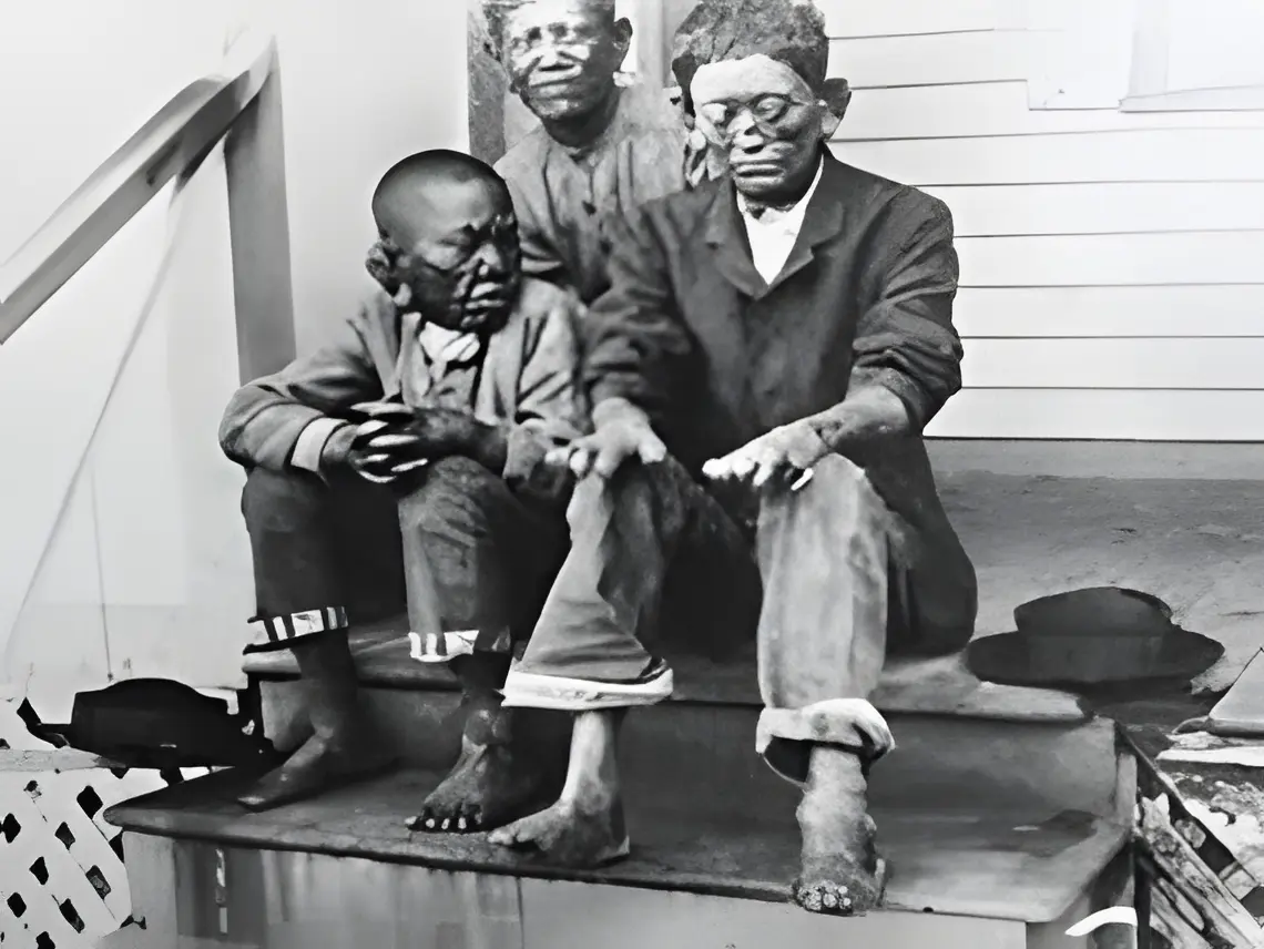 Young Hansen's disease patients during the early years of settlement at Kalawao.webp